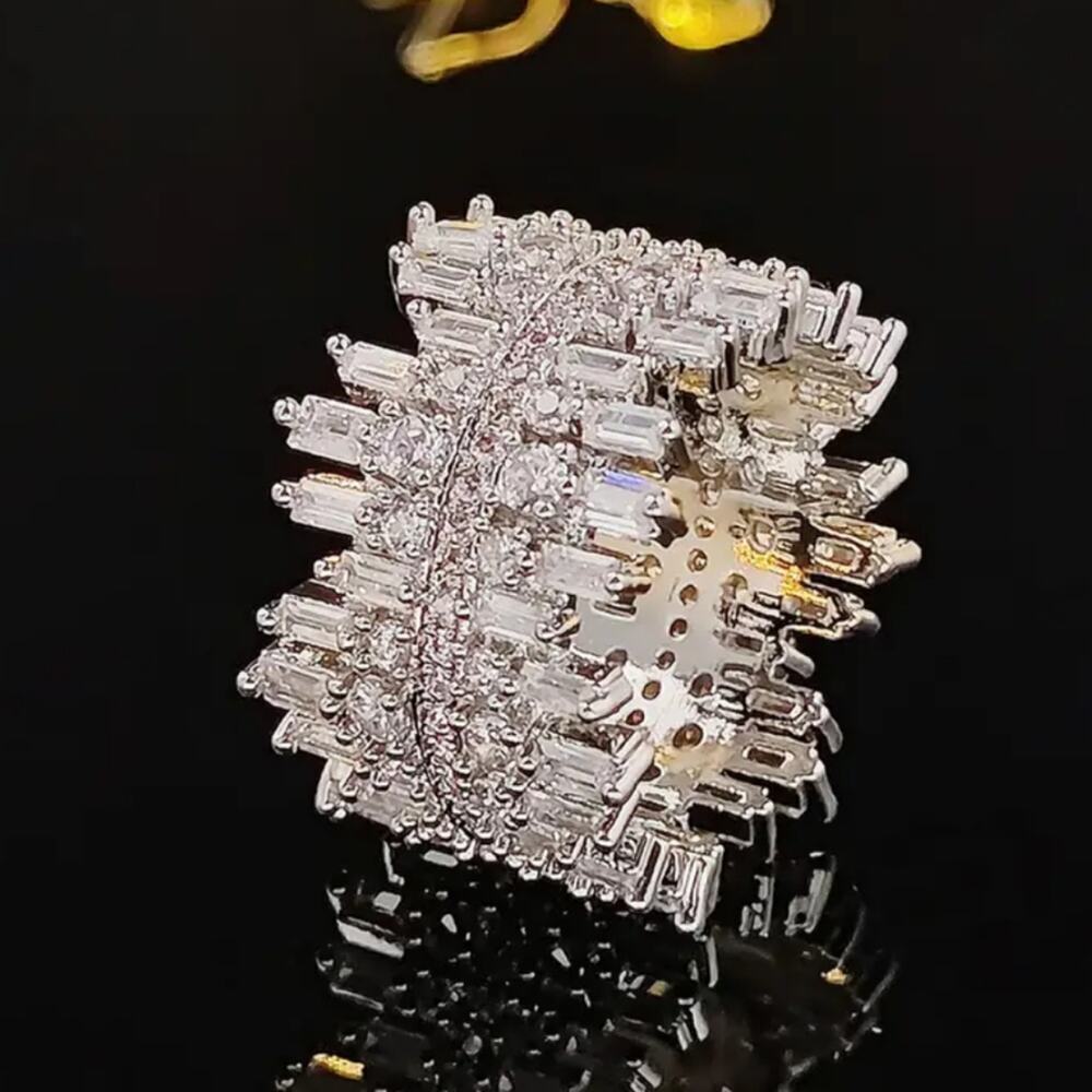 Sterling Silver Eternity Band Ring, Baguette, Micro Paved, Cubic Zircon, Luxury - Picture 9 of 13